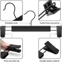 GUANJUNE Clothes Pants Hangers, Space-Saving Skirt Holders With 360 ° Swivel Hooks, Adjustable Clips, Trouser Hangers, Clothes Coat Garment Jeans Hangers (30 Pack, Black) - ColorA - 查看 2