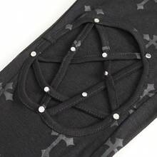 1pc Gothic Style Cross Strap Hollow Leggings, Dark Punk Daily Outfit, Autumn/Winter - Black - View 7