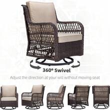 Juego de 3 sillas giratorias para Exteriores, sillas giratorias de Mimbre para Patio, cojín Grueso y Mesa Auxiliar para balcón, Porche, Patio Trasero, jardín - Beis - Ver 8