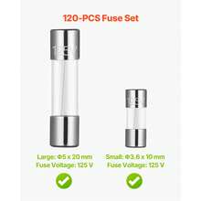 Fast-Blow Glass Fuses Assortment Kit, 120 Pcs 125 Volt, 5 X 20 Mm 1A 2A 3A 4A 5A 8A 10A, 3.6 X 10 Mm 2.5A 3A 5A Tube Fuses, Suitable For Electrical Boxes, LED Strips, Electronics, Appliances - 120-piece Set - View 2