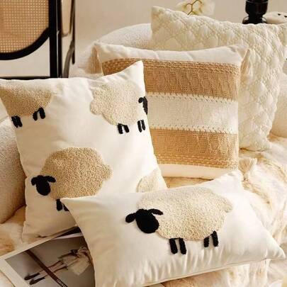 1 pieza Funda de almohada decorativa con bordado de patrón de cordero