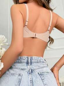 休闲舒适简约露背女士无痕性感针织文胸，法式浪漫无钢圈休闲百搭防下垂文胸 - 杏色 - 查看 3