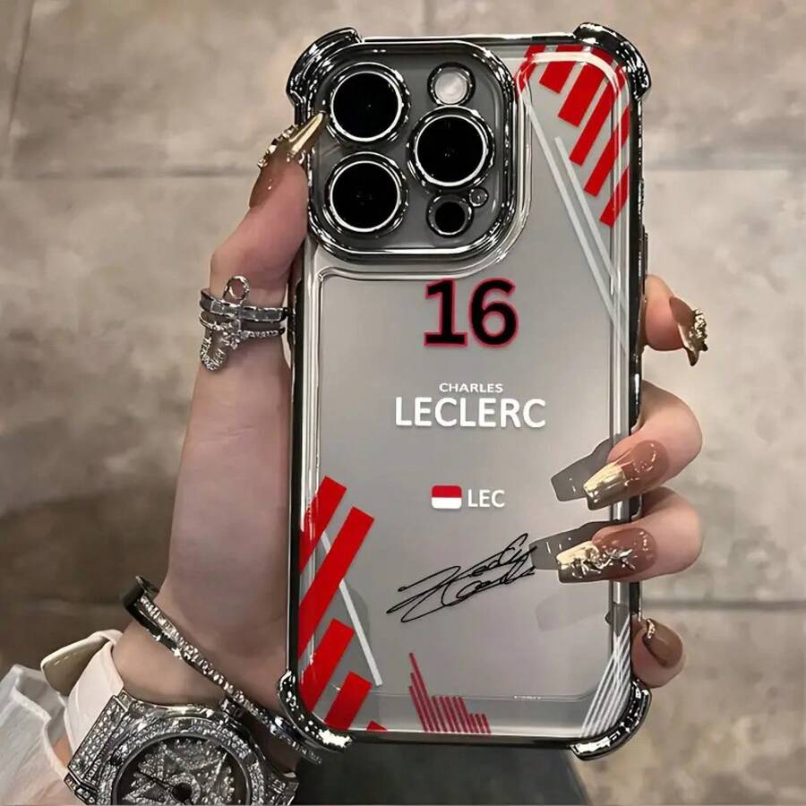 Custodia per telefono compatibile con 17 Air, 17 Air, 16, 15, 14, 13, 12, 11 Pro Max, X, XR, XS Max, 8, 7 Plus, design linea da corsa C-Charles Leclerc 17, custodia posteriore trasparente morbida antiurto, custodia per smartphone, custodia durevole, custodia di alta qualità, accessorio - nero - Visualizzare 1