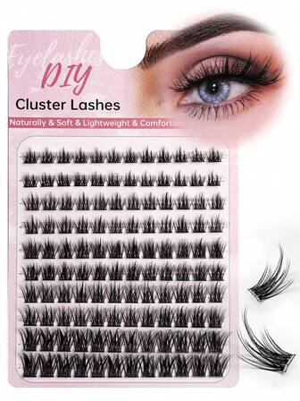 Hinarin 120片D型卷翘自然款假睫毛，8-16毫米混合簇状，细带持久单根嫁接，柔软可重复使用，交叉簇状设计，适合在家DIY，高品质产品，易于佩戴