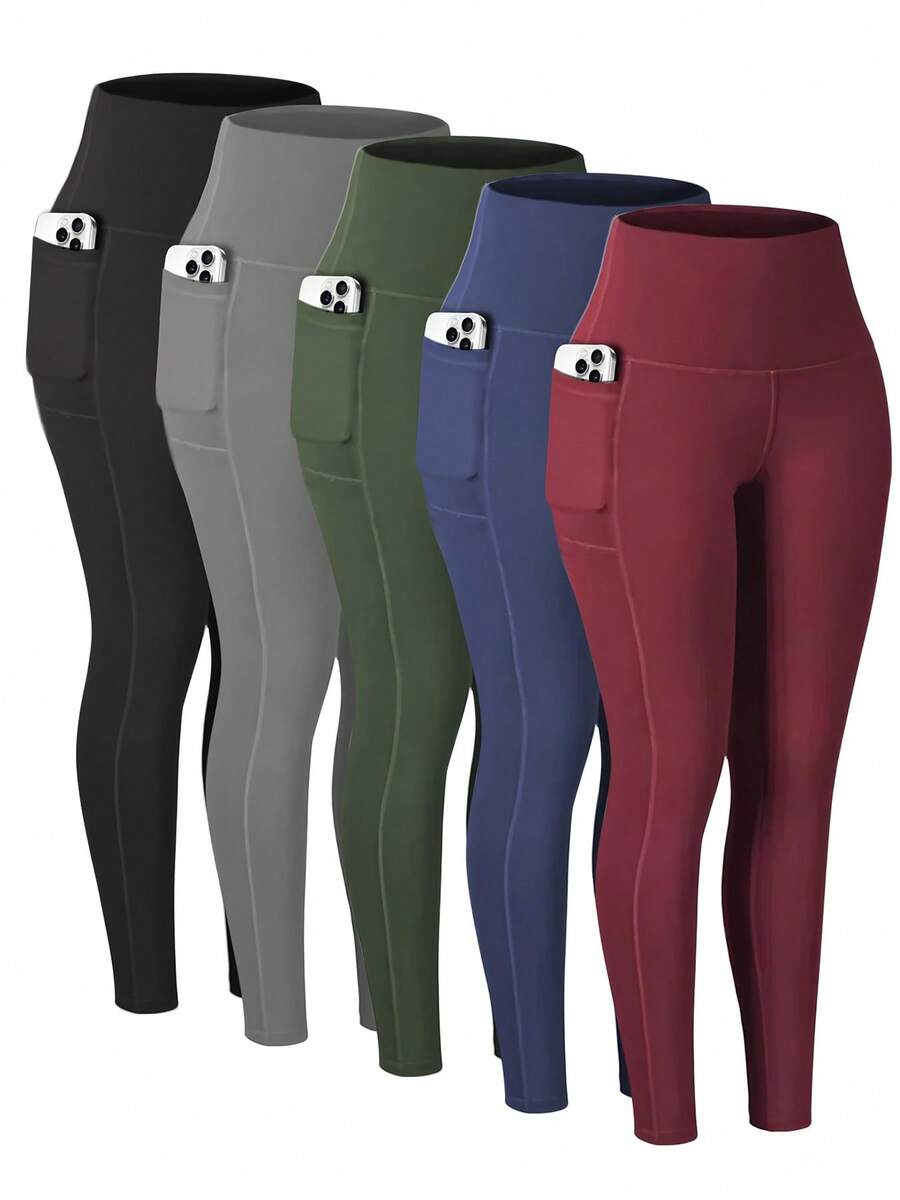 5 Pack Workout Leggings For Women With Pockets - High Waisted Yoga Pants Women Tummy Control Gym Athletics Clothes - 5018 - 查看 1