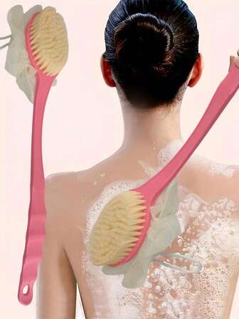 1pc Pink Long Handle Soft Bath Brush From Japan, Multipurpose Bath Scrubber For Back Exfoliating & Shower Cleaning Home Bathroom Decor Fall Decor Back To School