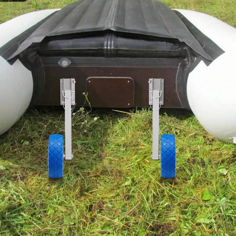 Blue Inflatable Boat Trailer Wheel (2pcs), 9.84in Stainless Steel-Plastic Wheel. 330.7LBS Load-Bearing Boat Trailer Roller, Universal Inflatable Boat Wheel. Compact Removable Trailer Wheel, Easy-Assemble Boat Moving Wheel. Sturdy Trailer Roller For Inflatable Boats/Trailers, Rough-Surface Wheel. - Blue - View 1