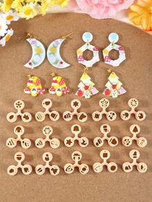 1/15件套圣诞迷你吊坠粘土切割器，用于珠宝制作，可爱耳环粘土工具，雪花吊坠聚合物粘土模具，珠宝制作套装