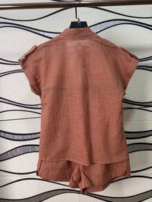 Women's Shirt And Shorts Set With Lining - Burnt Orange - View 3