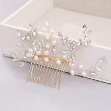 Elegant Handmade Faux Pearl Hair Comb With White Crystals, Perfect Hair Accessory For Party And Wedding Valentine's Day Accessories - Silver - View 10