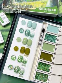 MORDDA New Fall Winter 6-Grid Green Series Solid Gel Nail Art Kit High-Saturation Color Tapping Gel Polish For Fashion Salon Nail Designs Women's Nail Art Tools Preferred By Nail Enthusiasts - 彩色 - 查看 6