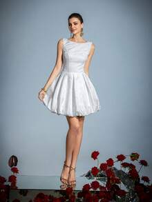 Faeriesty Đầm dự tiệc thanh lịch, thiết kế cổ tròn - Áo ôm sát họa tiết hoa, lưng hở, chân váy xòe bồng bềnh - Thích hợp cho đám cưới, các dịp trang trọng, tiệc ngoài trời. - trắng - Xem 5