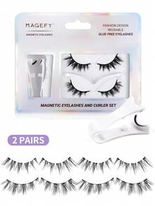 MAGEFY Kit de 2 perechi de gene magnetice fără lipici cu clipsuri magnetice, stil mixt, gene false reutilizabile cu aspect natural, gene false de nurcă de 6-13 mm pentru purtare zilnică, impermeabile, gene comice, coadă alungită care mărește ambii ochi, subțiri pentru utilizare zilnică, gene manga, articole esențiale pentru călătorii, vacanță la plajă, excursie cu cortul, petrecere de nuntă și întâlnire de lucru zilnică în club.
