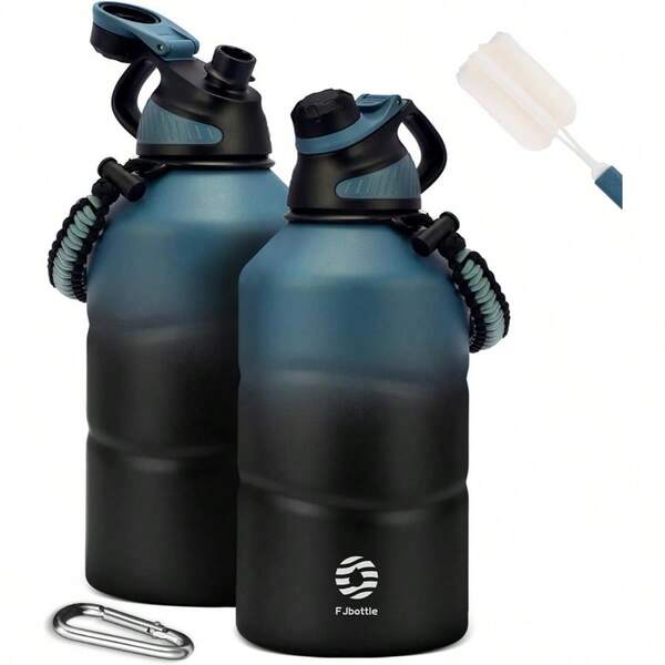 Half Gallon Bottle 64oz With Magnetic Lid, Large Wide Mouth Insulated Jug Leak Proof Stainless Steel Double - Wall Vacuum Sports Flask With Paracord Handle