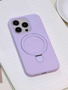 1pc Luxury Liquid Silicone Matte Invisible Ring Holder Stand Case For IPhone17Promax 16 15 14 13 12 11 Pro Plus Max Wireless Charge - Mauve Purple - View 4