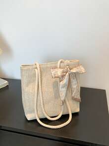 Straw Fashion Versatile Shoulder Tote Underarm Woven Handbag For Women - Beige - View 6