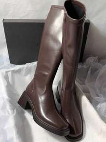 New Autumn/Winter Brown Over-The-Knee Chunky Heel Slim Boots, Classic Black Mid-Calf Riding Boots, Fashion Tall Boots For Women,Party,New Autumn/Winter Brown Over-The-Knee Chunky Heel Slim Boots, Classic Black Mid-Calf Riding Boots, Fashion Tall Boots For Women,Party - màu nâu - Xem 1