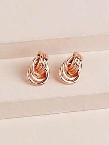 1pair Fashionable Multi-Turn Knotted Design Stud Earrings, Personalized Geometric Earrings, Double Hoop Studs, Statement Dangling Earrings, Unique Earrings • Anniversary Wife, Suitable Women's Daily Wear ﻿ - 金色 - 查看 12