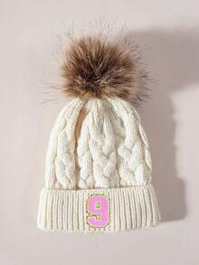 1pc White Knitted Hat With 0-9 Number Patches, Warm Ski Cap For Kids Boys Girls, Y2K Style Outdoor Winter Beanie, Versatile Casual Cold Weather Hat, Suitable For Costume - White - View 27