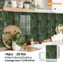 SUPSTICKER 10入復古莫蘭迪2D仿瓷磚貼紙，PVC可撕貼防水防油，適用廚房防濺牆與浴室牆面 - 多色 - 查看 12