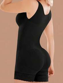 Women's High-Support Tummy Control Bodysuit - Seamless Shaping One-Piece With Front Snap Closure, Waist Cinching & Buttock Lifting, Beige Solid Color, No Padding, Hand Wash Only, Tummy Control Shapewear, Body Shaping Wear, Elegant Design, Smooth Fabric - màu đen - Xem 2