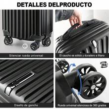 Equipaje de mano de 20 pulgadas, maleta rígida con,  ruedas giratorias ligeras, ABS resistente, equipaje de mano compacto para viajes de fin de semana, hombres y mujeres versión en negro y azul - Negro - Ver 3