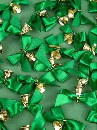 40/20/10/5 Stücke Weihnachtsgrüne Schleifen mit Klingel - handgefertigte Mini Weihnachts- und Neujahrsdekoration, geeignet für Geschenkverpackung, Schuhe, Schmuck und Feiertagsparty-Accessoires, Weihnachtsdekoration, glänzende Oberflächen, Metalldekorationen, Weihnachtsgeschenke, Feiertagsgeschenke, Partyartikel, Weihnachtsstimmung, Weihnachtsbaum-Dekoration