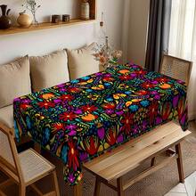1pc Polish Symmetrical Floral Tablecloth, Eastern European Art Style Dining Table Decor Cloth, Rectangular Polyester Material, Washable And Reusable, Suitable For Daily Home, Restaurant, Living Room Gatherings, Eid Al-Fitr Themed Parties, Indoor/Outdoor Use - Multicolor - View 4