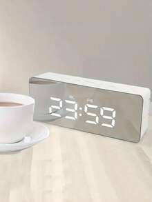 1pc Glow-In-The-Dark Mirror Black And White Digital LED Alarm Clock, USB Digital Led Display Electronic Alarm Clock, Display Temperature Date Sleep 12/24H Time, Home Decor, Bedroom Decor, Brightness Dimmer (Battery Not Included), Home Decor, Room Decor Gifts Birthday Graduation Digital Clock Dormitory Decor Back To School School Decor School Surprise School Supplies - 彩色 - 查看 9