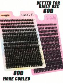 280pcs 80D&60D Mix Cluster Eyelash, 0.07mm Thickness, D Curl, 8mm-16mm Mix Length, Natural Style Russian Flat Dense Fluffy Handmade Mink Eyelash Cluster For Halloween Theatrical Makeup, Festival Makeup, Christmas Makeup, Beginner Essential - 黑色 - 查看 8