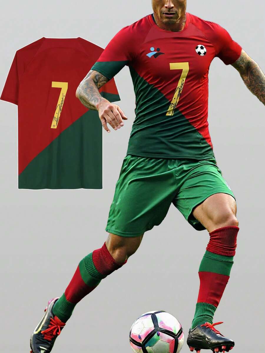 DREAMSPORT 1pc Portugal #7 Soccer Jersey, Casual Sports Style, Round Neck Short Sleeve Football Uniform, Suitable For Fan Cheering, Match Watching, Team Training