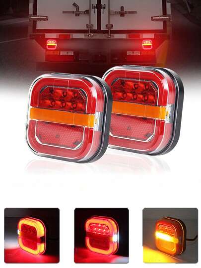 2 piezas Luz de flujo cuadrada para camioneta, luz de hamburguesa roja y amarilla para vehículo, luz trasera blanca para camión, luz de remolque de flujo LED, luces de 12V-24V para camioneta, campistas y autocaravana