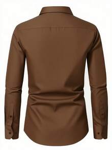 男士正式纯色长袖单排扣衬衫 - 棕色 - 查看 3
