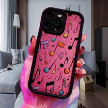 Cubierta de telefono con diseño musical rosa con notas musicales coloridas para uso diario en biblioteca o hogar Aplicable a teléfonos Apple y Galaxy. - Blanco - Ver 4