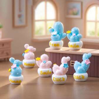 5 st mini-kaktusdekorationer - Med kärleksslogans, perfekta för bordsdekorationer på alla hjärtans dag, med ett flickigt tecknat tema, dessa dekorativa tillbehör i harts passar för olika typer av inomhusdekorationer och skapar bedårande skrivbordsdekorationer. (Bilden kan ha fel på grund av fotograferingsvinkeln)