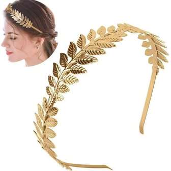 1pc Fashionable Leaf Headband, Goddess Metal Headpiece, Gold Leaf Geometric Pattern, Casual Iron Hair Accessory