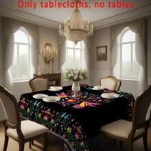 1pc Mexican Folkloric Hummingbird & Floral Tablecloth, Exotic Art Style Dining Table Decor Cloth, Rectangular Polyester Tablecloth, Easy To Clean, Ideal For Family Gatherings, Suitable For Daily Dining Room, Living Room, Home Party, Indoor/Outdoor Use - Multicolor - View 5