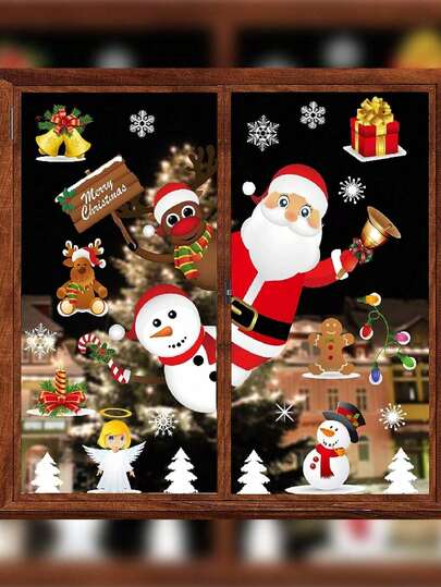 Adesivos de Natal com Flocos de Neve para Janelas de Vidro, Decorações Natalinas com Flocos de Neve, Papai Noel, Renas e Bonecos de Neve, Adesivos Decorativos de Natal, Decoração de Fim de Ano, Natal