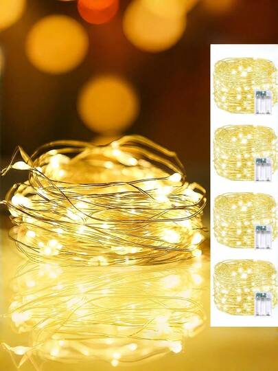 6-Pack White Battery-Powered Fairy Lights, 1 Piece With 100 LED Beads, 33 Feet Long, Comes With Two Remote Controls, 8 Modes, Suitable For Bedroom Ceilings, Centerpieces, Christmas Trees, Indoor And Outdoor Decorations.