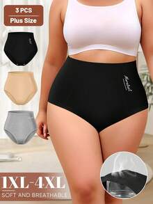 MEIYATING 3 pièces Culottes grande taille pour femmes à taille haute avec contrôle du ventre en coton avec imprimé anglais, confortables pour un port quotidien