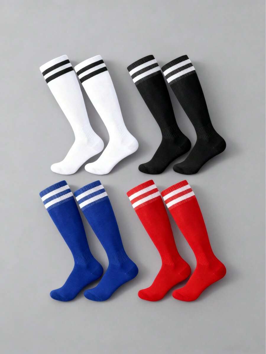 4 Pairs Children Football Socks Kids Football Socks Breathable Soccer Socks Long Football Sports Socks For Kids Boys Girls Youth Junior Running, Training, Rugby, Hockey (Aged 5-13) - Multicolor - View 1