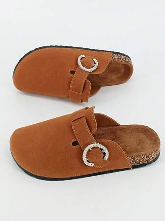 Women's Casual Vintage-Inspired Closed Toe Loafers With Faux Pearl Detail, Cork Platform Sole, Easy Slip-On, Flannel Upper & Lining, PVC Outsole, Versatile All-Season Footwear,Mule Shoes