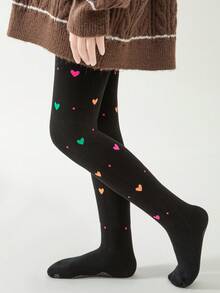 4 Pairs Girls' Heart & Bow Print Tight Leggings, High Density Knit, All Season - Multicolor - View 2