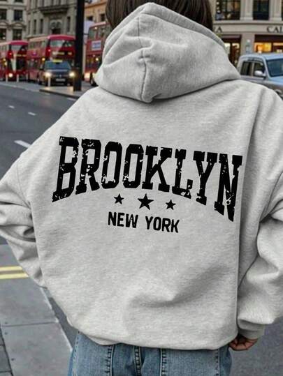 Women's Casual Letter Print Drop Shoulder Hoodie Sweatshirt, Autumn/Winter