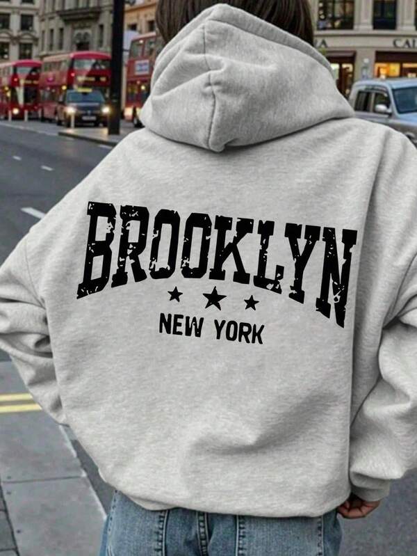 Women's Casual Letter Print Drop Shoulder Hoodie Sweatshirt, Autumn/Winter