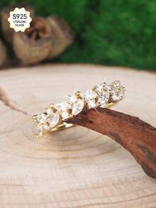 1pc S925 Sterling Silver 18K Gold Plated Moissanite Diamond Elegant Luxury Business Men's Signet Ring, Suitable For Birthday Party, Proposal, Wedding, Anniversary, Valentine's Day, Christmas, Holiday And Other Surprise Jewelry Gift Occasions