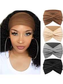 4 件/包高品质纯色宽发带，女士交叉打结运动瑜伽发带，时尚女孩头巾发饰秋季配饰秋季头巾女式头巾秋季头带冬季度假装女士 - 彩色 - 查看 22