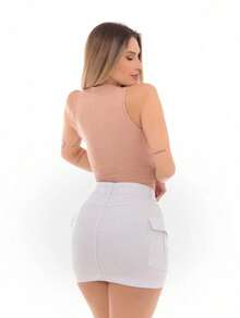 Black Cargo Skirt In Denim With Elastane And Pockets - White - View 2