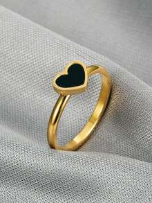 MONALLY 18K 镀金 1 件奢华时尚可爱心形戒指女士不锈钢珠宝感恩节妈妈/老师礼物西式情人节、妈妈、母亲、母亲节、礼物 - 金黃色 - 查看 5