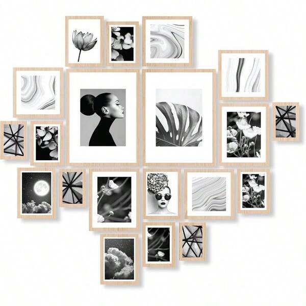 . Instant Gallery Wall 20 Pieces Photo Frame Set, Oak